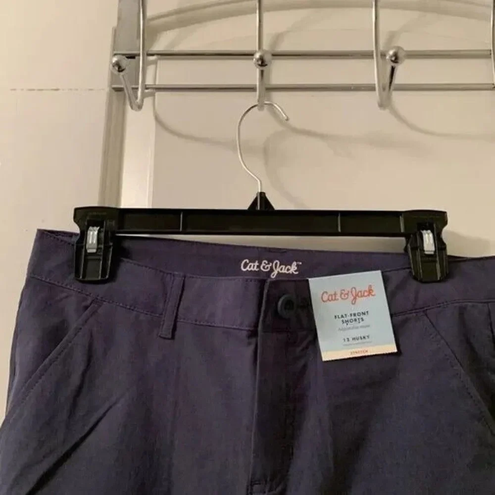 Cat & Jack Boys Quick Dry Chino Shorts Blue Button Zip w Pockets Size 12 Husky